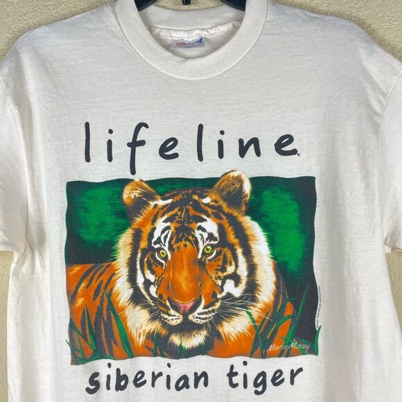 Vintage 1992 tee shirt Lifeline Siberian Tiger Hanes Beefy-T size Med - Picture 5 of 5